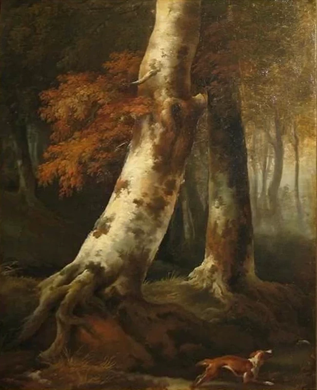Interno della foresta con un cane che corre - Louvre Collections